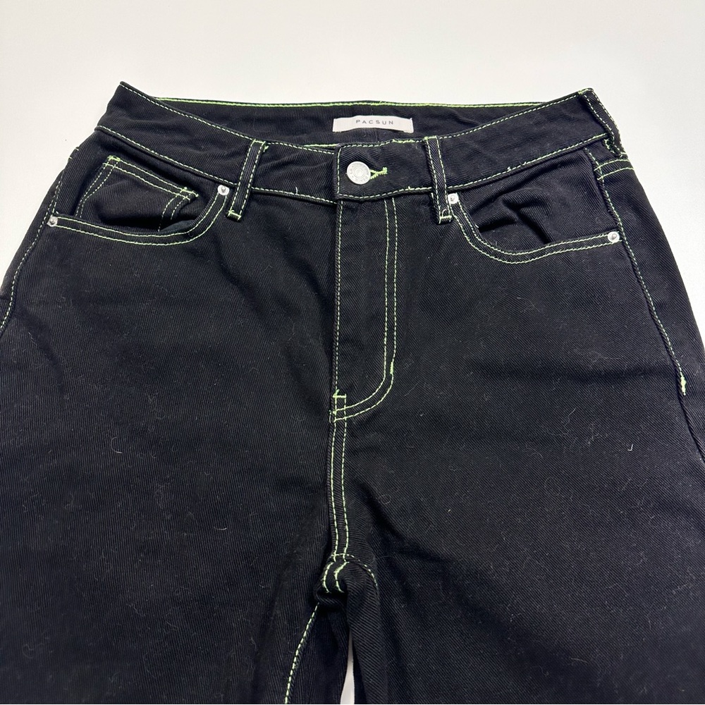 PacSun Black Neon Lime Green Stitching High Rise Mom Denim Jeans Women’s Size 26 - Picture 4 of 9